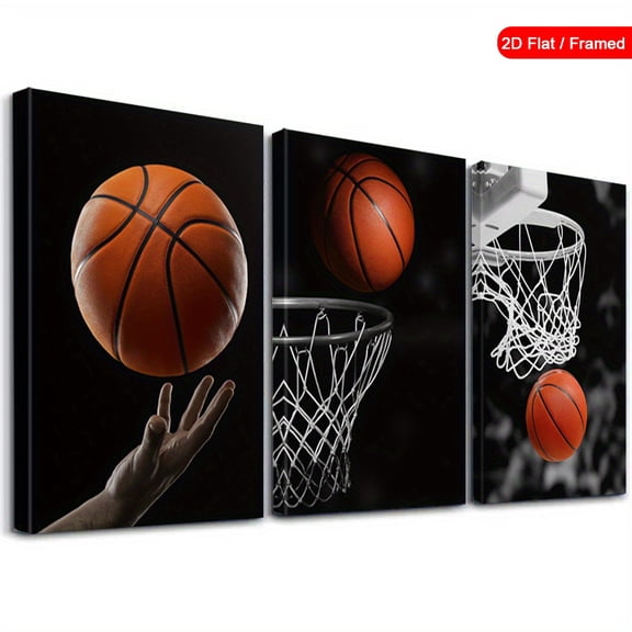 Set of 3 Framed Basketball Game Wall Decor, Sport Action Canvas Wall Painting, Competitive Spirit Prints Poster, Team Play Wall Art, Retro Artwork Print Poster, Modern Home Decor, Room Aesthetic,