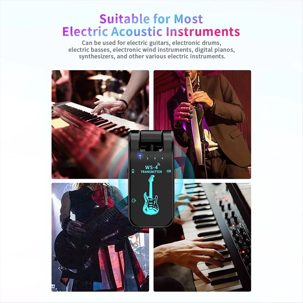 2.4G Wireless Guitar System Rechargeable Guitar Transmitter Receiver 48K/16bit Real-Time Transmission Rotatable Plug,B