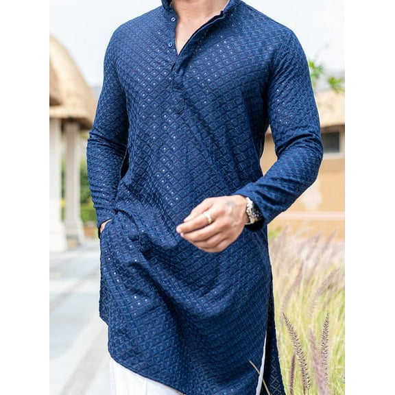 Men Heavy Chikankari mirror work kurta pajama set Indian wedding wear outfit for mens ceremony outfit