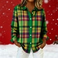 thumbnail image 6 of Women Christmas Plaid Jacket Long Sleeve Button Shirt Fall Winter Blouse Tops Green XXL, 6 of 6