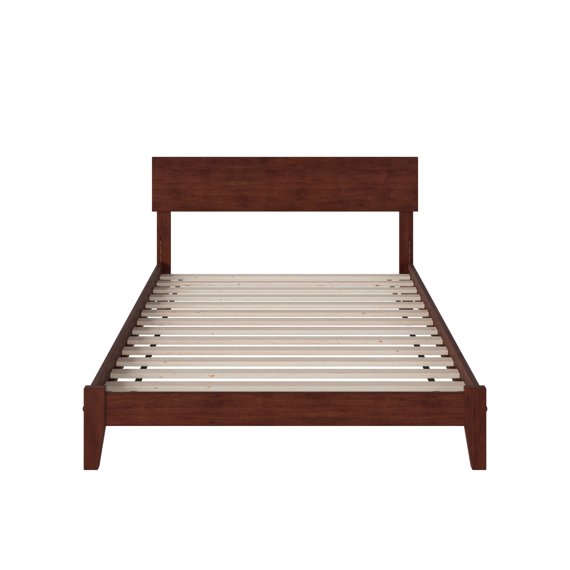 AFI Orlando Full Low Profile Wood Platform Bed Frame with Panel Headboard, Walnut