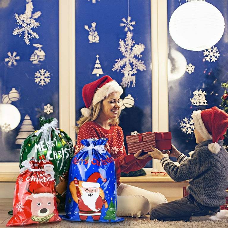 Qweryboo 30 Pcs Reusable Christmas Gift Bags with Ribbon Ties Christmas Wrapping Bags with Ribbon Ties and Blessing Tag Plastic Bags for All Kinds