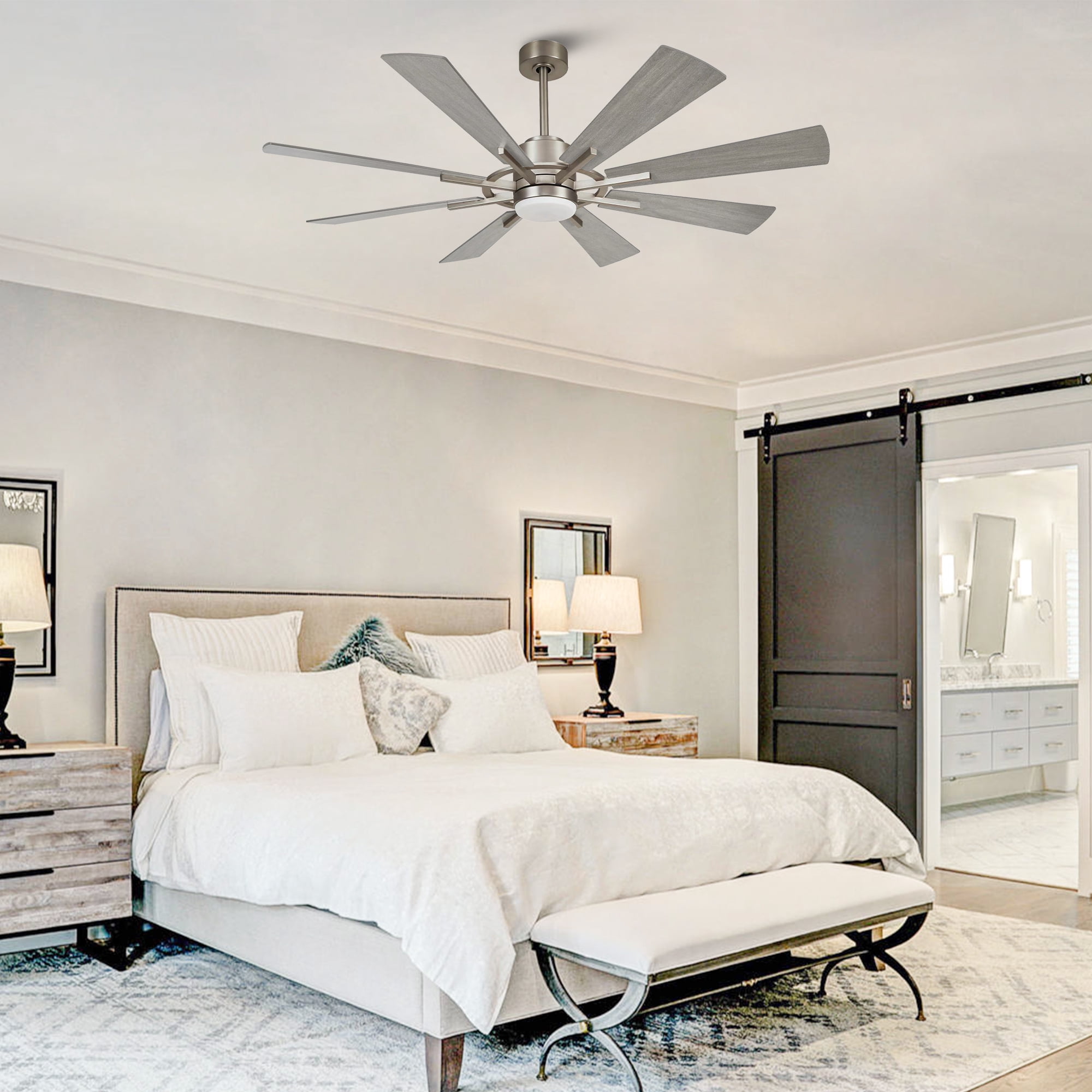 Parrot Uncle 60 inch Satin Nickel Ceiling Fan with LED Light and Remote Control