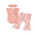 thumbnail image 1 of Baby Girls 3 Pieces Outfit  Solid Color Romper + Pants + Headband, 1 of 8