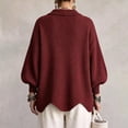 thumbnail image 5 of Women's Oversized Collared Knit Sweater with Large Metal Buttons Pullover Top Ribbed Knit Long Sleeve Lounge Wear Polo Shirt Business Cardigan Sweaters Casual Fall Winter Fashion Outerwear Wine, 5 of 6
