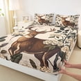 thumbnail image 3 of jejeloiu Wildlife Elk Deer Queen Sheet Sets,Countryfloral Flower Flat Sheet,Brown Beige Queen Fitted Sheet For Boys,Super Cozy Room Decor,4-Piece, 3 of 7