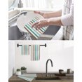 thumbnail image 5 of Brown Stripe Kitchen Dish Towels for Drying Dishes Set of 4, Ombre Geometric Teal Green Vertical Striped Waffle Weave Microfiber Hand Tea Bathroom Towels Quick Dry & Absorbent Towel 15.7x23.6, 5 of 7