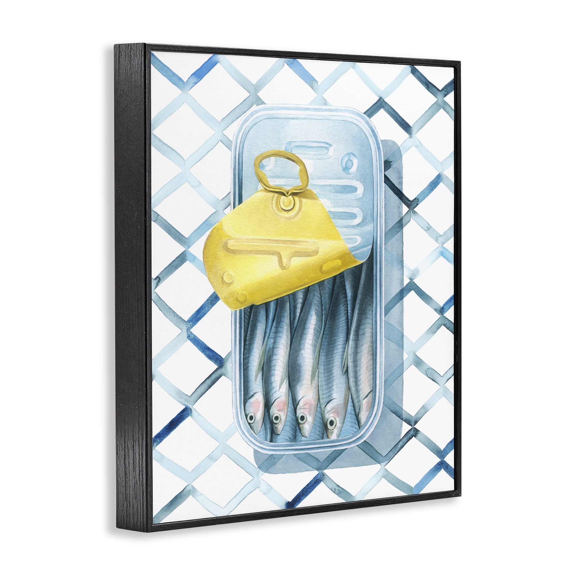 Stupell Industries Geometric Sardines Can Food & Beverage Painting Black Framed Art Print Wall Art, 11 x 14