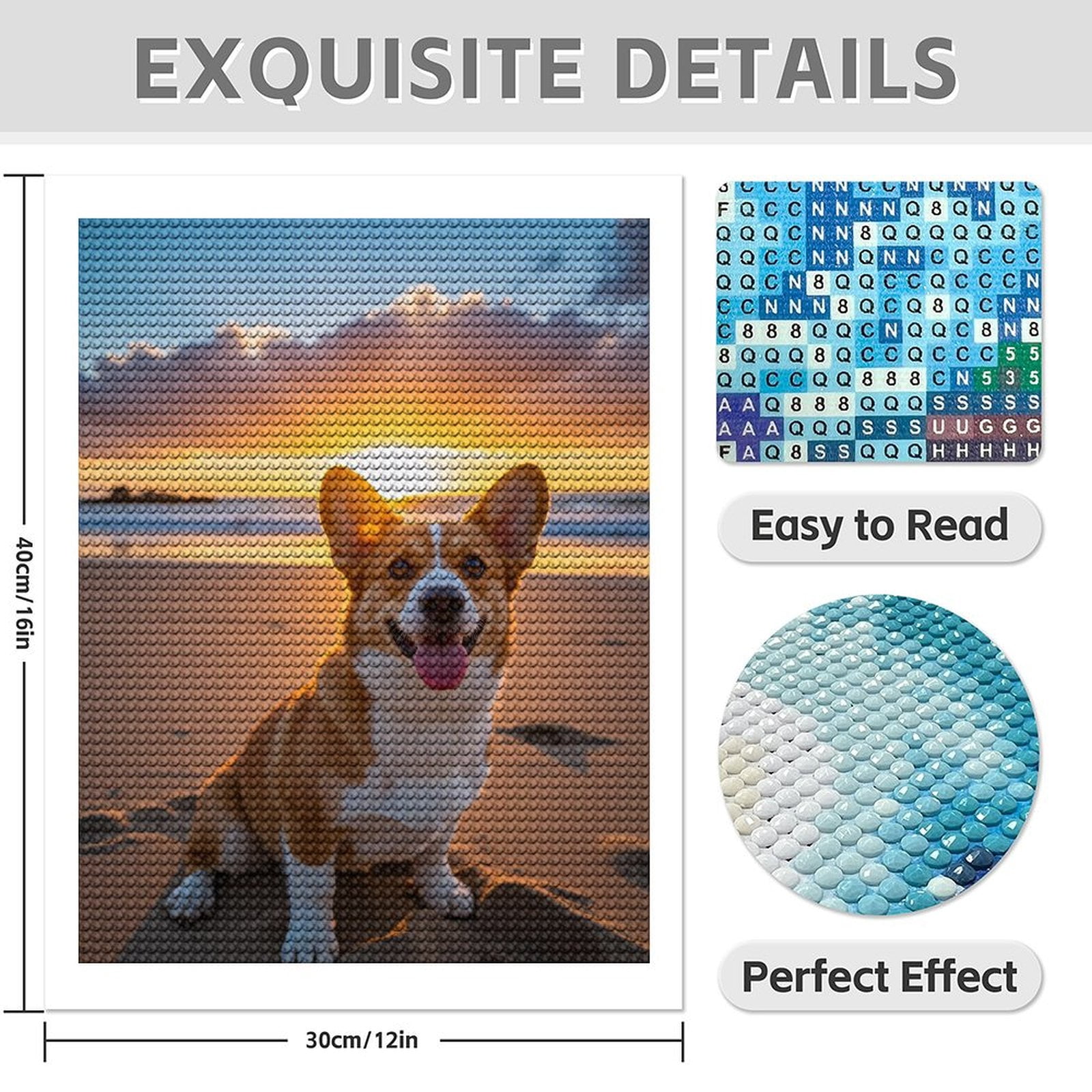 Diamond Art Kits for Adults - 5d Corgi Beach Sunset Joy Diamond Painting for Adults, Diamond Art for Adults Beginners, Diamond Painting Kits for Adults for Home Wall Decor