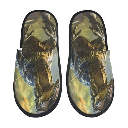 Balery Ferocious Dinosaur Slient Indoor Furry Fleece Comfort House Shoes Soft Non-Slip Home Shoes Cotton slippers House Slippers-- Medium