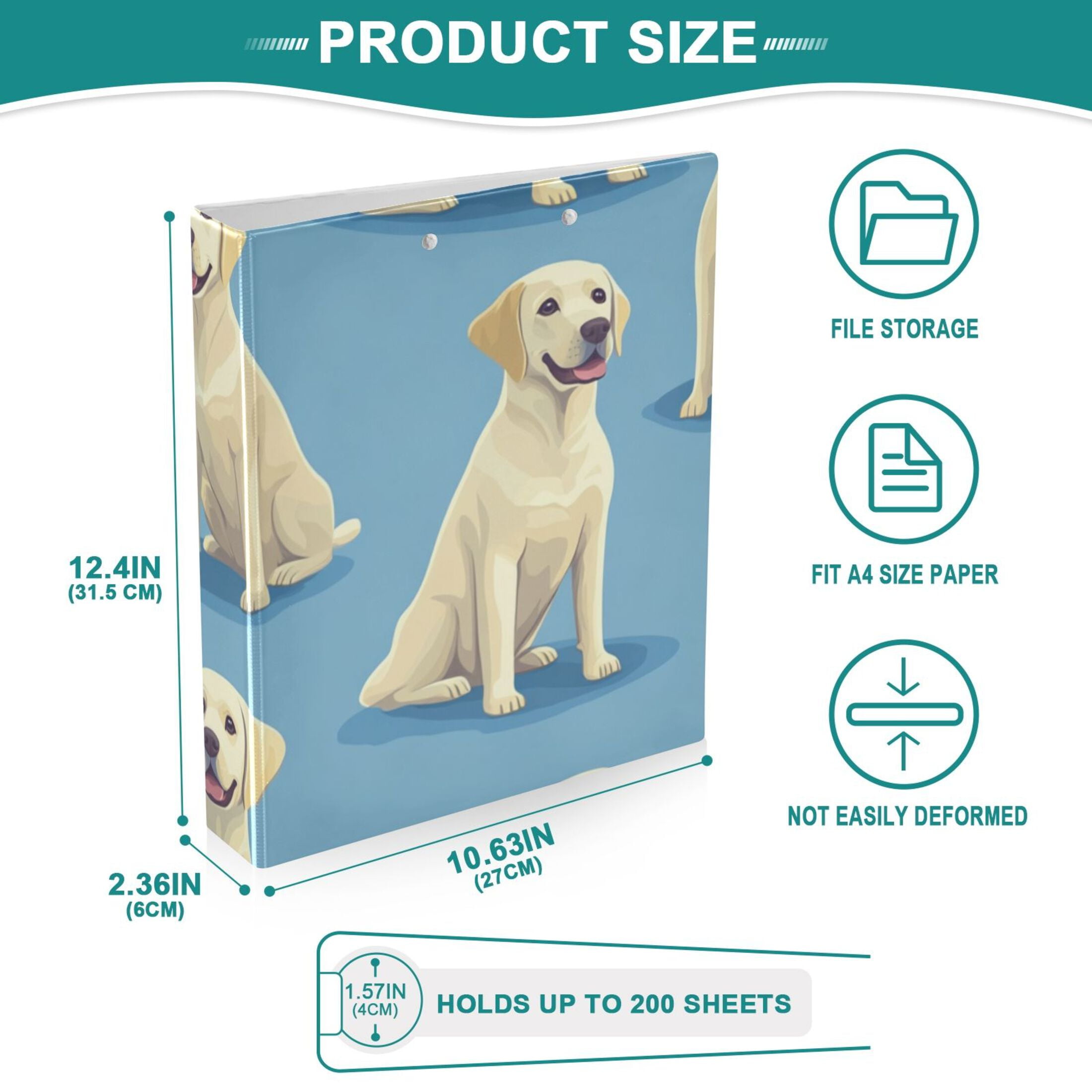 Cartoon Labradors 3 Ring Binders 1.5 inch Hardcover File Folders with Interior Pockets A4 Size Organizer for School Office Hospital
