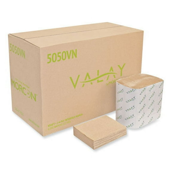 Valay Interfolded Napkins, 1-Ply, 6.3 X 8.85, Kraft, 6,000/carton | Bundle of 2 Cartons