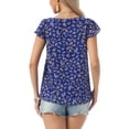 thumbnail image 3 of INSPIRE CHIC Valentine's Day Women's Floral Blouse Summer Casual Square Neck Chiffon Short Sleeve Ruffle Shirts M Royal Blue, 3 of 6