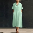 thumbnail image 4 of Pounoo Dresses for Women Short Sleeve Collared Half Placket Sundresses Weekend Outings Lightweight Comfortable Relaxed Fit Midi Dresses Gift, 4 of 6