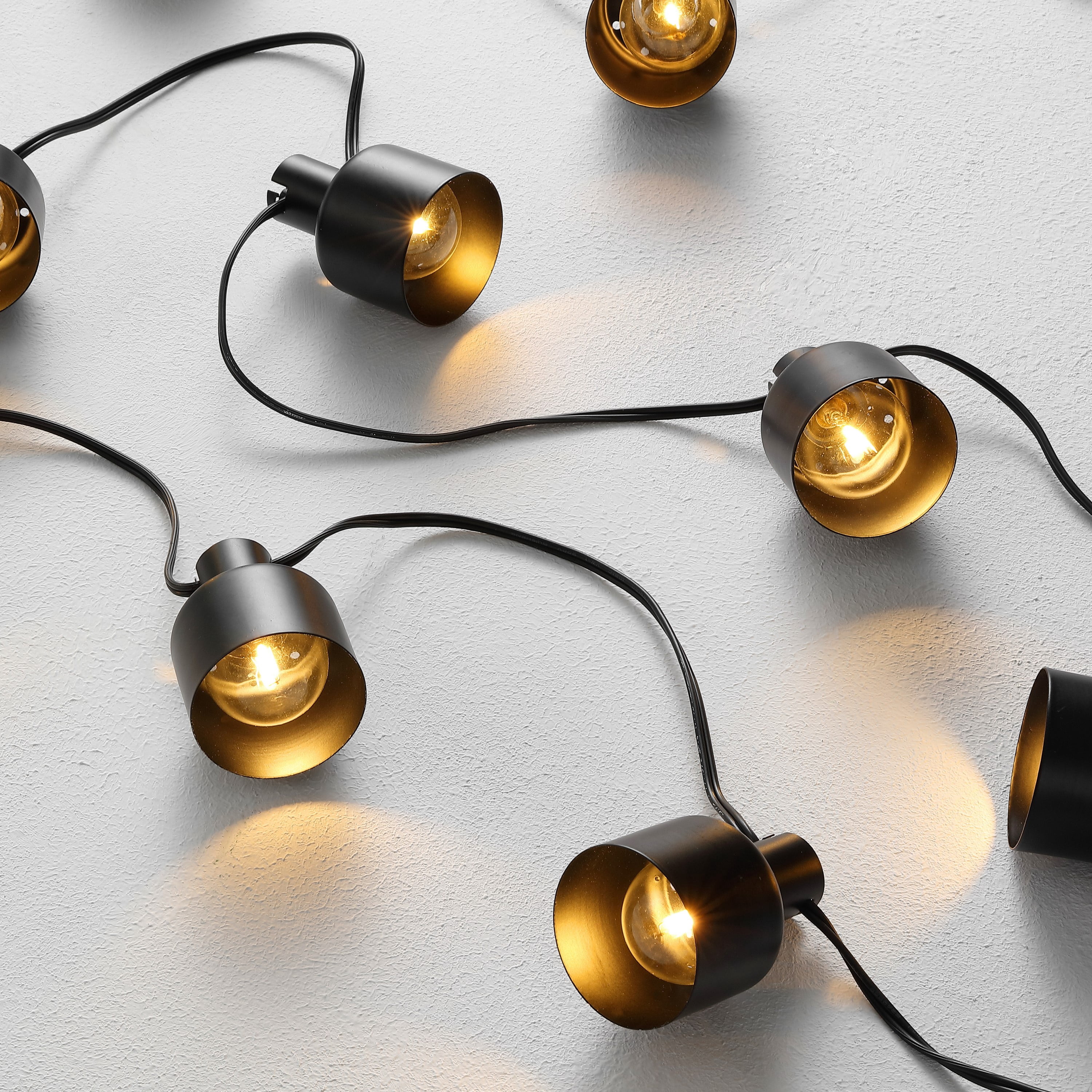 SAFAVIEH Adaner 10-Light G40 Black Plastic Outdoor String Light with Black Shade
