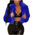 thumbnail image 2 of Htigea Clearance Womens Winter Outerwear Faux Fur Long Sleeve Crop Jacket Shaggy Coat Open Front Cardigans for Party Travel Today Deals Dark Blue,S, 2 of 6