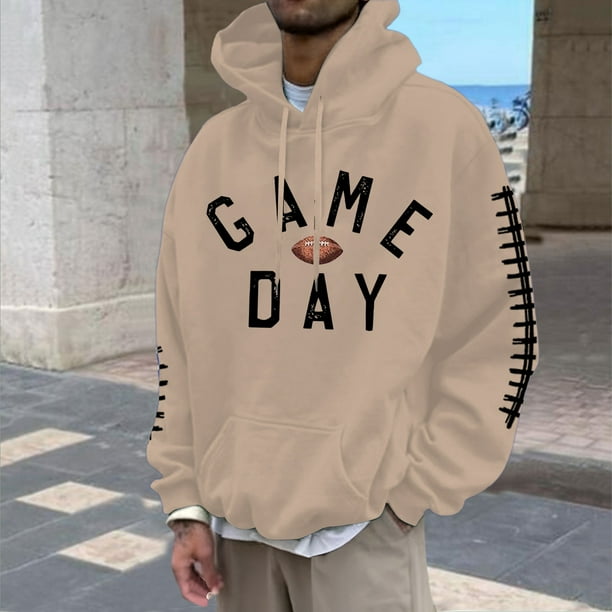 MHFRRA Sudadera con Capucha y Sudaderas para Hombre, Informal, con Estampado de Fútbol, Holgada, Cómoda y Cálida, para Otoño E Invierno, para Uso Diario Al Aire Libre Caqui