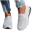 thumbnail image 7 of Slip On Sneakers Women Breathable Mesh Knitted Woven Low Top Walking Shoes Lightweight Wide Width Non-Slip Shoes White 5.5, 7 of 7
