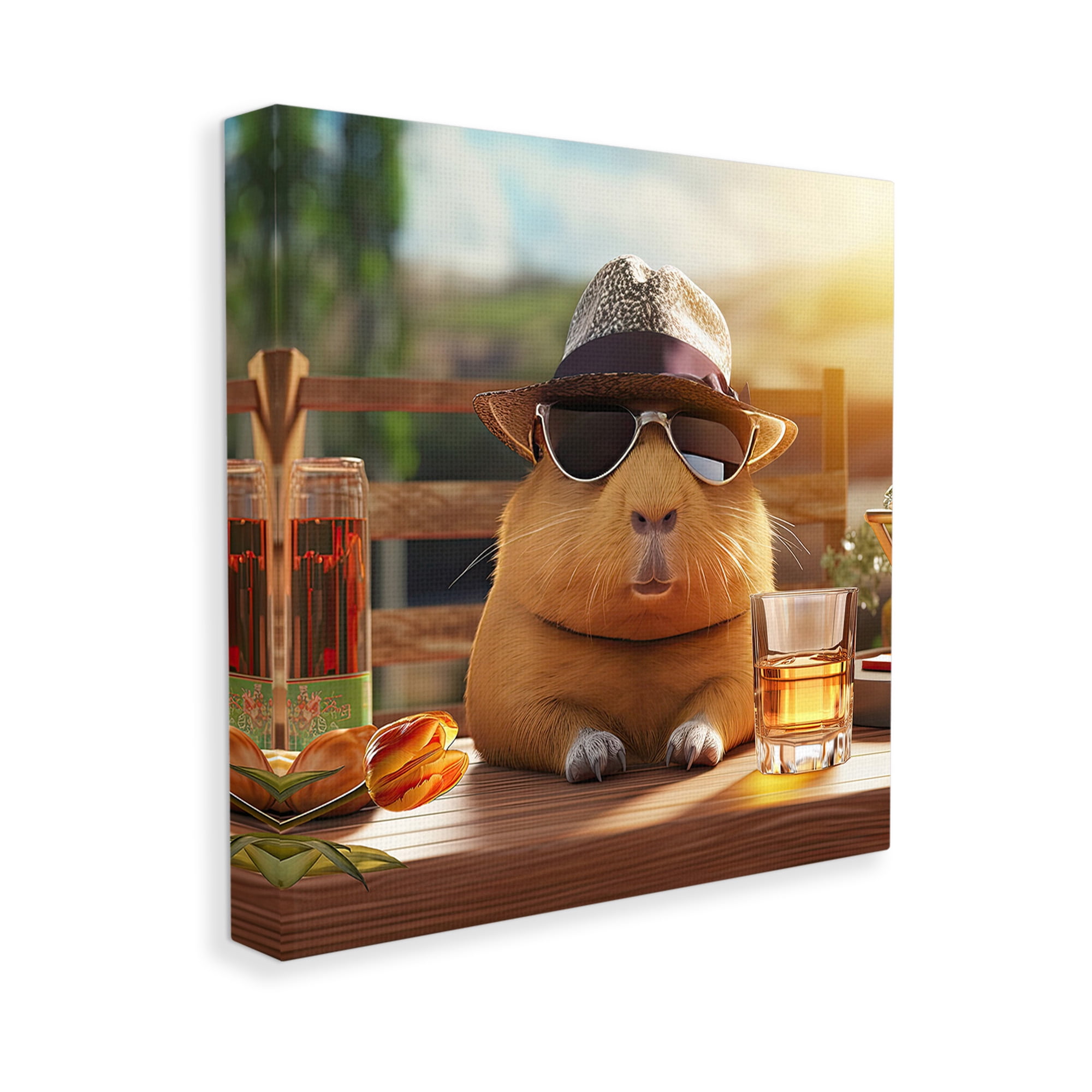 Stupell Industries Capybara & Summer Scenery Animals & Insects Painting Gallery Wrapped Canvas Art Print Wall Art, 17 x 17
