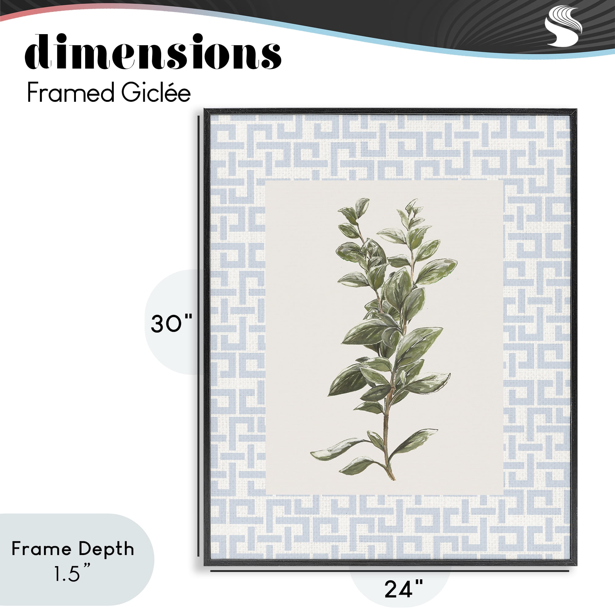Stupell Industries Fresh Herb on Geometric Black Framed Giclee Art, design by Diannart