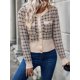 thumbnail image 5 of Blazer de A Cuadros para Mujer, Elegante, Informal, con Botones Al Frente, Cuello Redondo, Larga, Tejido Texturizado Albaricoque XL, 5 of 10