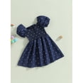 thumbnail image 3 of Bagilaanoe Toddler Baby Girl Summer Dress Short Puff Sleeve A-line Denim Dresses 1T 2T 3T 4T 5T 6T Kids Casual Swing Sundress, 3 of 8
