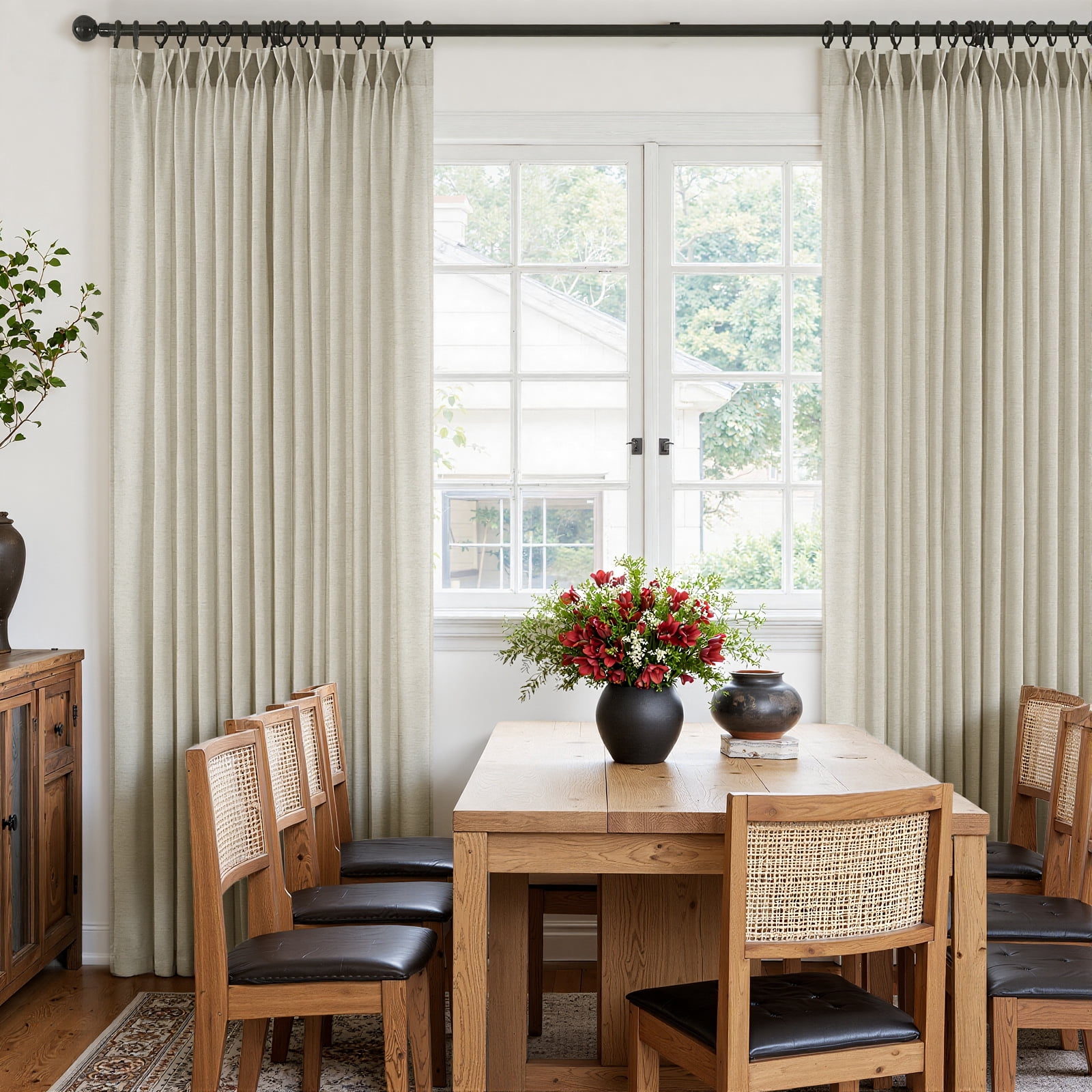 Jainmy Pinch Pleated Linen Curtains, Boho Light Filtering Living Room Bedroom Curtain,Window Treatments with Hook,Natural Linen, 40x94 inch, 2 Panels