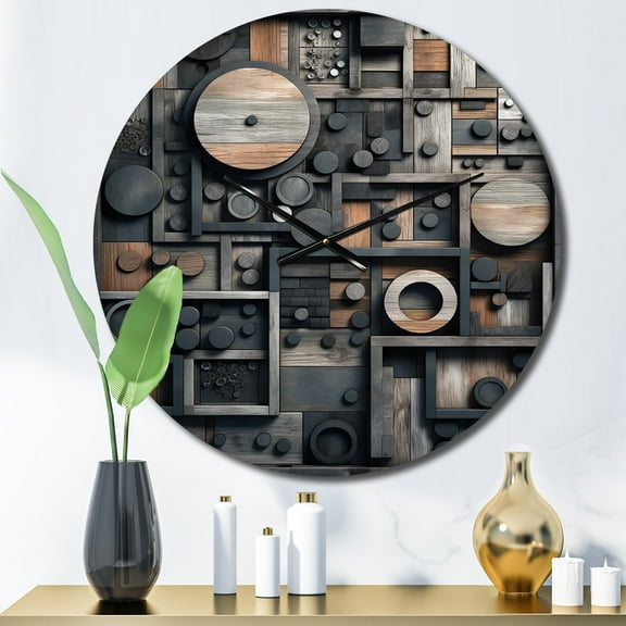 Designart "Dreams in Cubic Geometric IV" Cubism Oversized Wall Clock