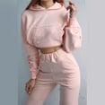 thumbnail image 6 of BLOCLOALO 2 Piece Lounge Set Long Sleeve Pullover Hoodie Sweatshirts Casual Solid Color Short Hoodie Trousers Sports Suit Sweatpants and Sweatshirt Set Plus Size Workout Sets Trendy Lounge Sets Pink L, 6 of 9