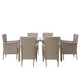 thumbnail image 3 of 7 Piece Patio Rattan Dining Set, Outdoor Dining Table Set, All Weather PE Wicker and Glass Furniture Set, Rectangular Table and 6 Cushioned Chairs Set, for Poolside, Balcony, Backyard, D6853, 3 of 9