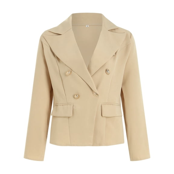 Zshosam Womens Double Blazer Casual Open Front Lapel Collar Work Office Jackets Blazers(Khaki,M)