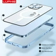 thumbnail image 2 of Dteck Case for iPhone 13,Luxury Metal Aluminum Bumper Case Magnetic MagSafe Matte PC Back Cover with Diamond Tempered Glass Camera Lens Protector,Blue, 2 of 7