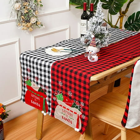 

Christmas Table Runner Classic Plaid Embroidery Pattern Romantic Wedding Party Elegant Table Decoration Printed Table Co