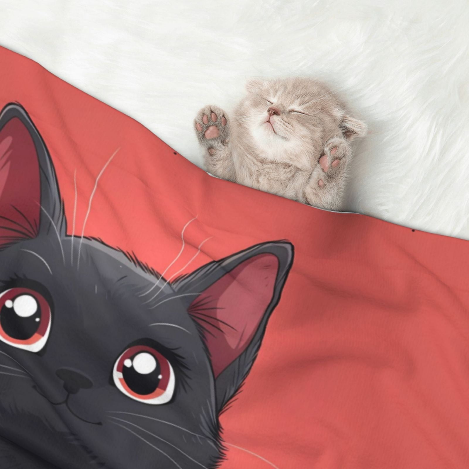 Naloa Cute Black Kitten Cartoon Dog Blanket, 3 Sizes Cat Blanket for Indoor Cats Large Medium Small Dog Gifts-Small
