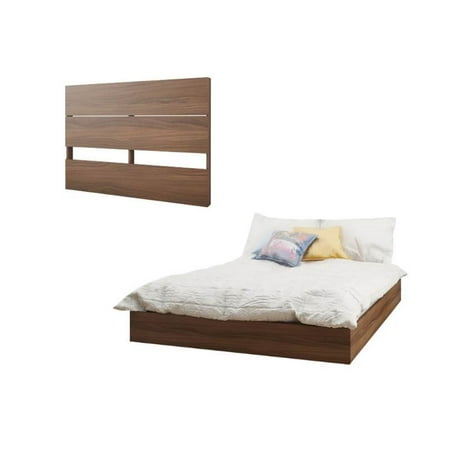 2 Piece Modern Bedroom Set With Full Size Headboard And Bed In Walnut