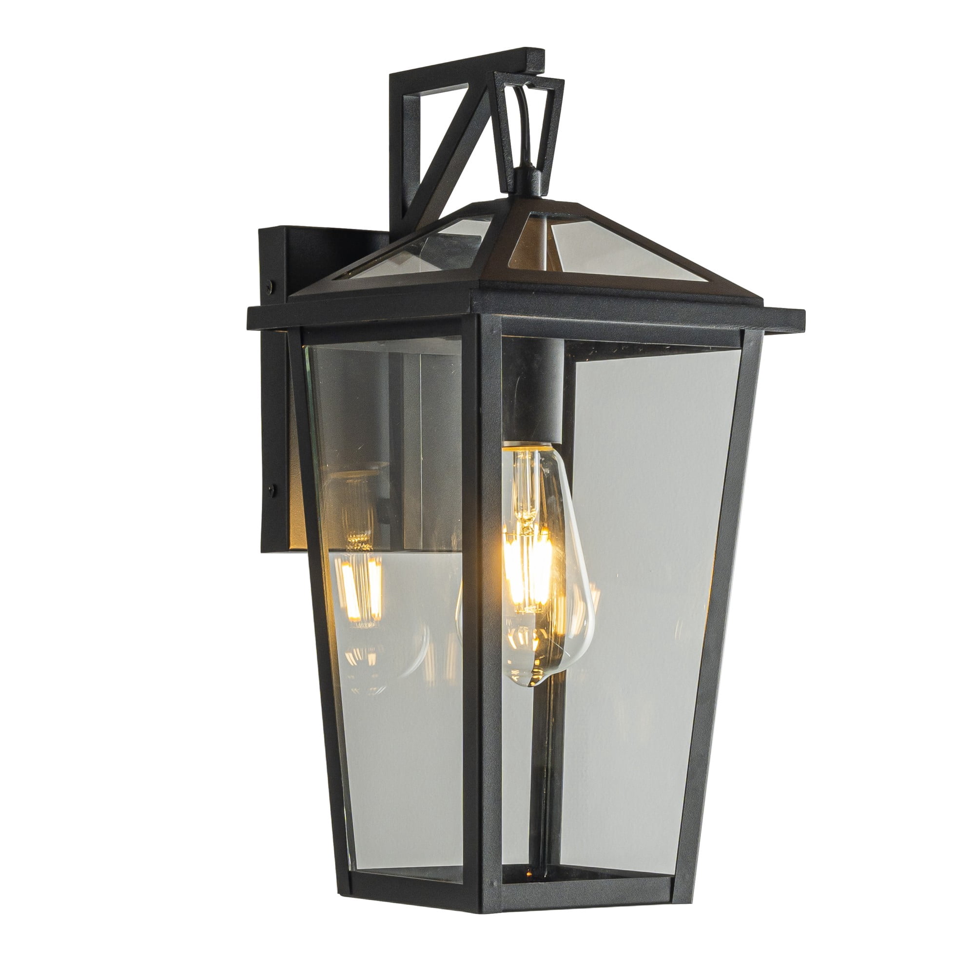 H15" 1 Light Modern Matte Black Outdoor Wall Lantern with Clear Tempered Glass Open Bottom Design Exterior Light Fixture for Entryway, Garage, Patio (Bulb Not Included)