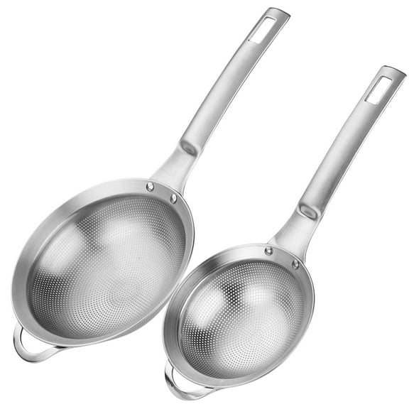 Hvanam Punch Hole Sieve Fine Mesh Stainless Steel Small Colander Strainer With Handle Metal Micro Sifter Set of 2 for Kitchen Baking and Food Filter Rice,Tea,Pasta,Flour,Juice,Mini 3.55 and 4.33 Inch