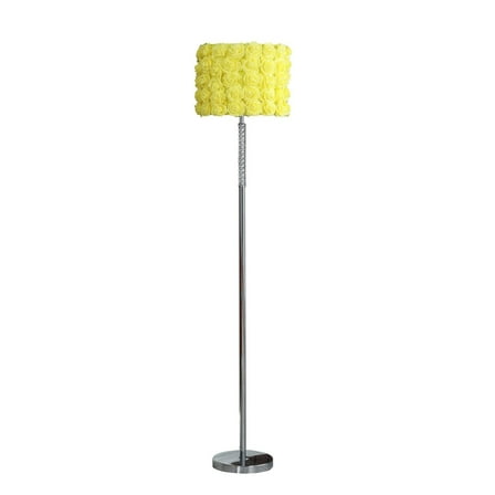 Benjara Finn 63 Inch Glamorous Floor Lamp, Rose Accent Shade, 100W, Yellow, Silver