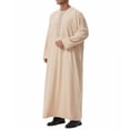 thumbnail image 5 of Muslim Thobe for Men Frog Buckle Mens Caftans Big and Tall Mens Soft Arab Thobe with Pocket and Embroidery Size 3XL Beige, 5 of 9