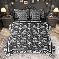 Feelyou Gothic Skeleton Skull Twin Bedding Sets 7-Piece, Boho Damask Flower Bedding Comforter Set, Vintage Mandala Style Reversible Sheet Sets, Luxury Bedroom Decor