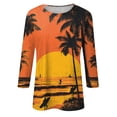 thumbnail image 4 of Iaqnaocc Women's Tops, Tees & Blouses 3/4 Length Sleeve Casual Round Neck T-Shirts Vintage Tropical Tunic Tops Basic Loose Spring Day T Shirts Saffron 4XL, 4 of 5