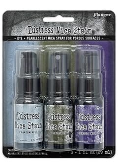 Distress Halloween Bundle - Tim Holtz Distress Mica Stain #5 & #6 with Distress Grip Paste Glow and Texture Paste Black Opaque with 2 Palette Knives and Trebbies Detail Sticks