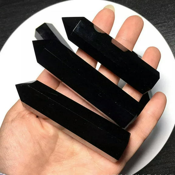 GKNET 60-70mm Natural Obsidian Quartz Crystal Point Wand Obelisk Stone Healing Reiki