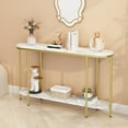 thumbnail image 4 of Ktaxon Modern Entryway Table 2 Tier for Entrance, Oval Sofa Coffee Desk Home Furniture with Storage Shelves, Display TV Table Metal Frame & Faux Marble Tabletop, Gold & White, 4 of 9