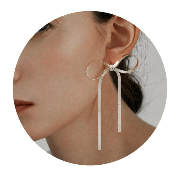 GOSFRY Gold/Silver Plated Bow Earrings for Women Trendy French Elegant Ribbon Bow Jewelry Wedding Party Gift for Her