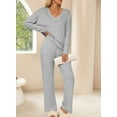 thumbnail image 3 of DOKOTOO Woman 2PCS Loungewear Outfits Long Sleeve Ribbed Knit Pajama Sets Basic Lounge Set Lightweight Gray S(US4-6), 3 of 10
