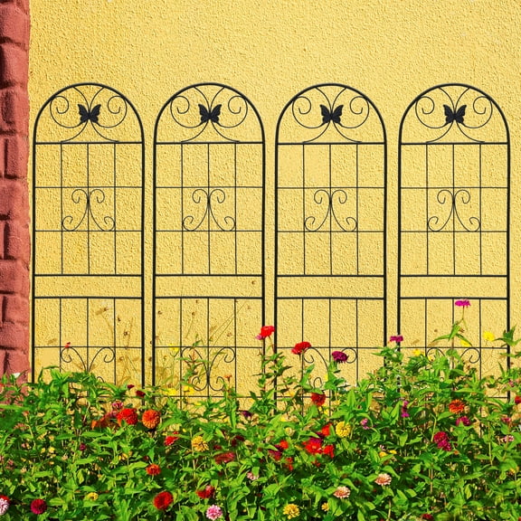4 Pack Metal Garden Trellis 71" x 19.7" Rustproof Trellis for Climbing Plants Outdoor Flower Support Black