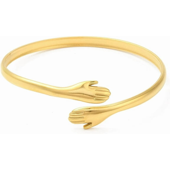 Stainless Steel Open Bangle Bracelet 18K Gold Plated Double Hands Hug Open Cuff Bangle for Women Bridesmaids Bracelets Gifts 304 Stainless Steel