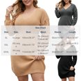 thumbnail image 3 of Levmjia Womens Plus Size Mini Dress V Neck Long Sleeve Hollow Solid Color Slim Bodycon Dress Elegant Outfit Party Dating Evening Daily, 3 of 7