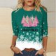 thumbnail image 4 of Camisetas de Navidad para Mujeres, 3/4 Manga Cuello Redondo Blusa con Estampado de Vacaciones, Top de Moda Casual, 4 of 5